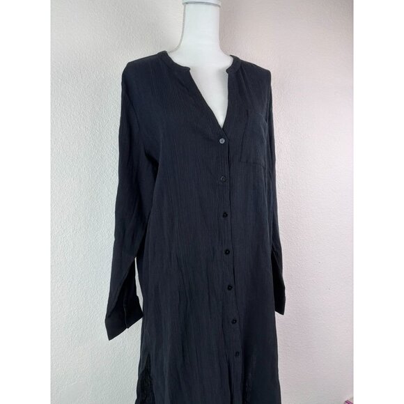 Soft Surroundings women's medium black long sleeve gauzy button up maxi dress - Picture 2 of 8